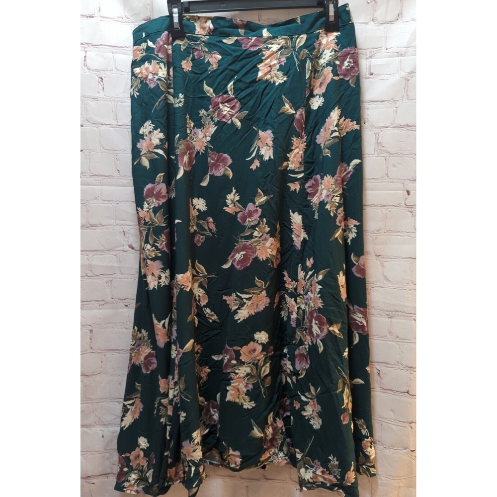 Jacque‎ & Koko Green floral vintage skirt 18-20 Taiwan 34" waist 34.5" long
